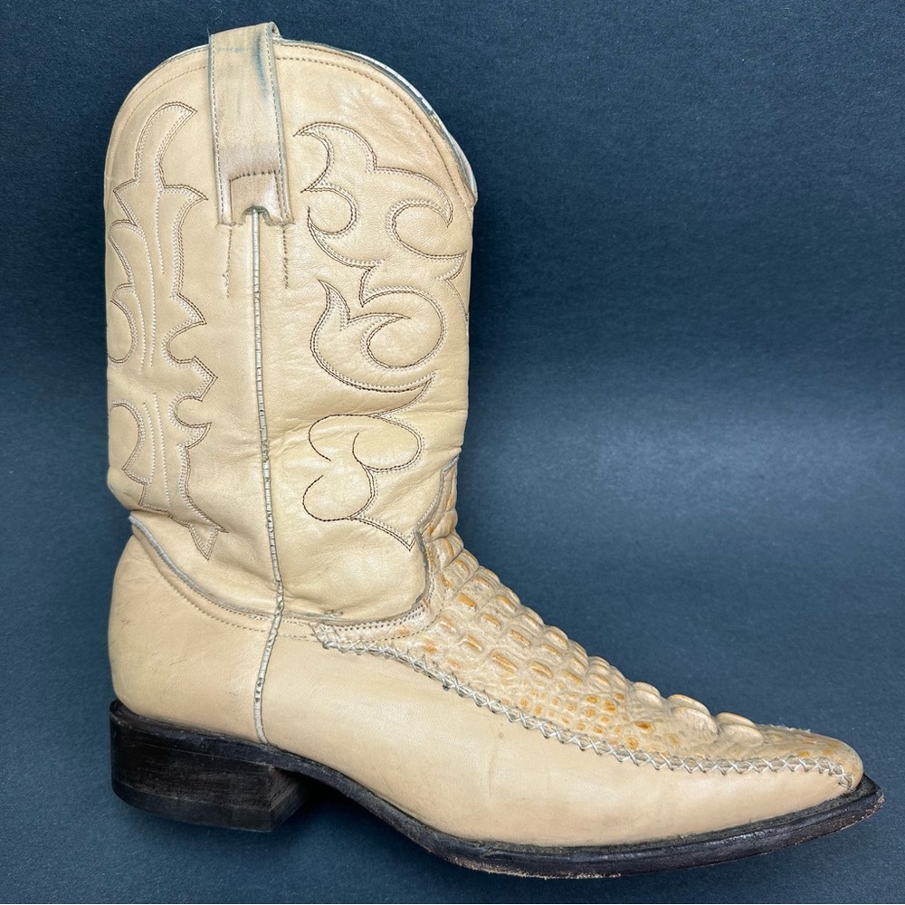 El Patron Don Julio Alligator Print Cowboy Boots Tan Beige Size Mens 27.5 US 8.5